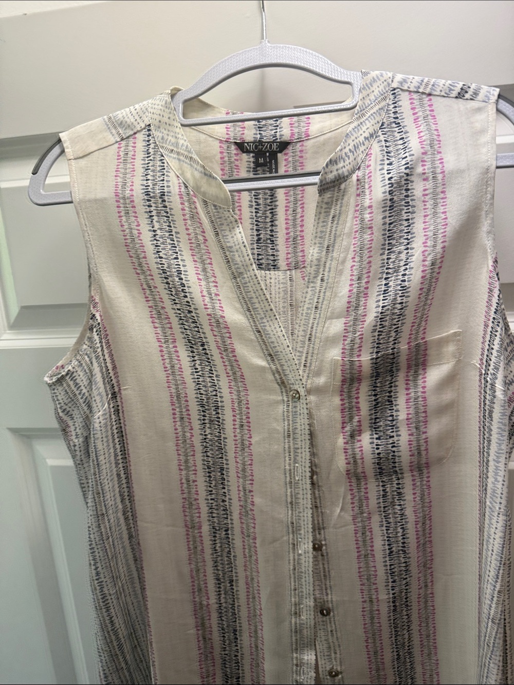 NIC+ZOE Sleeveless Button-Front Tunic in Cream with Pink & Blue Stripes